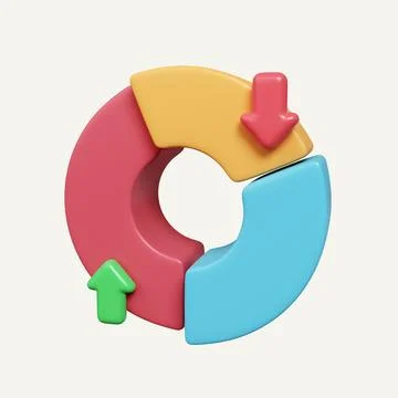 3D Pie chart with arrow. graphs. colorful stock market icons. Concept of Stock Photos