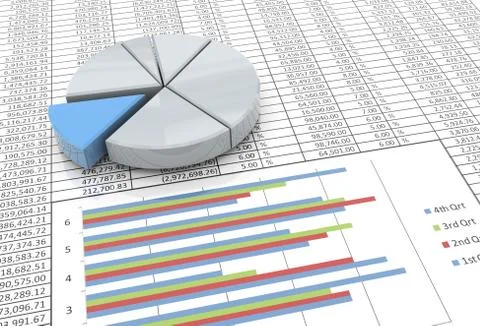 3d pie chart on spreadsheet background Stock Illustration