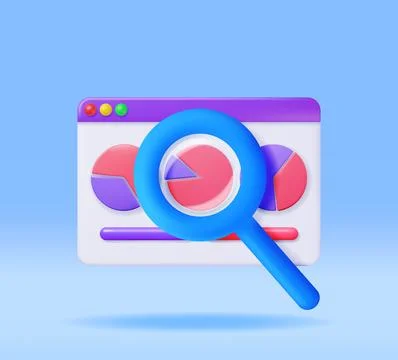 3D Pie Diagram in Window with Magnifying Glass 스톡 일러스트