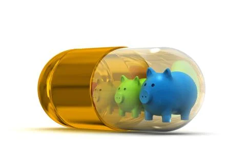 3d pig standing in pill. Stock Illustration