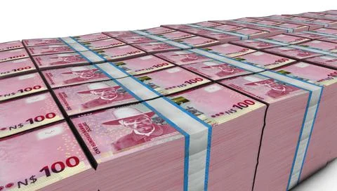 3D Pile of 100 Namibia Dollars Money banknote Stock Illustration
