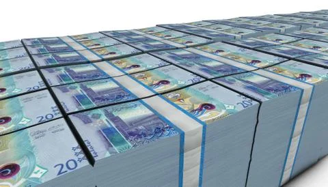3D Pile of 20 Kuwait Dinars Money banknote Stock Illustration