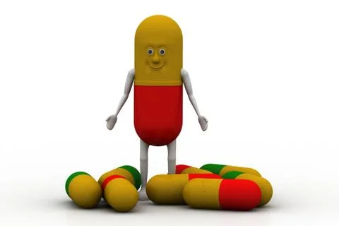 3d pill with hand and capsule Free Stock Illustration