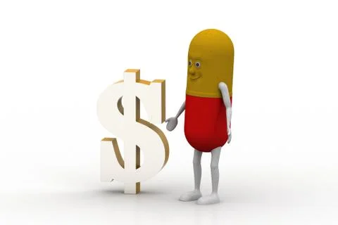 3d pill with hand and dollar sign Free Stock Illustration