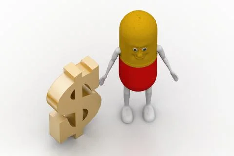 3d pill with hand and dollar sign Free Stock Illustration