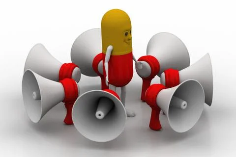 3d pill with hand and loud speaker Free Stock Illustration