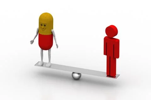 3d pill with hand balancing with man Free Stock Illustration