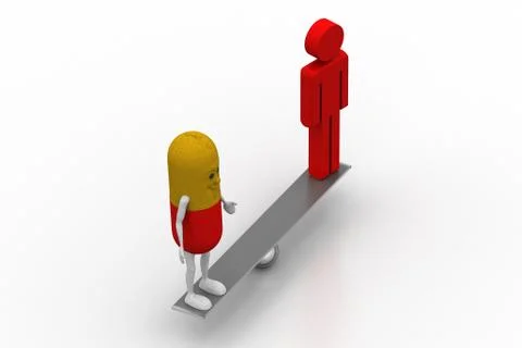 3d pill with hand balancing with man Free Stock Illustration