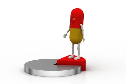 3d pill with hand on pie chart Free Stock Illustration