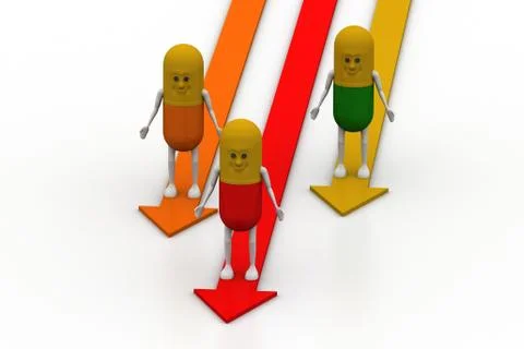 3d pill with hand  walk through the arrow Free Stock Illustration