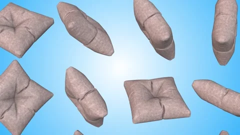 3D Pillow Falling on a Light Blue Background. Inflated Cloth Animation. 4K Stock Footage 285210805