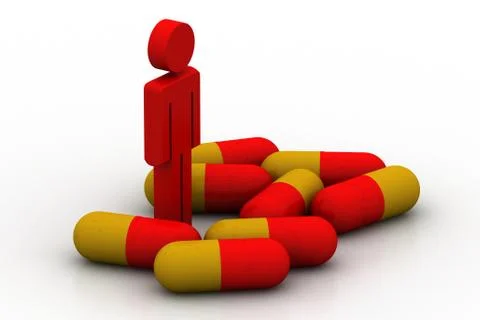 3d pills and man Free Stock Illustration