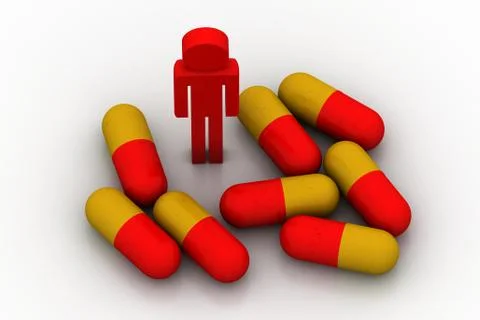 3d pills and man Free Stock Illustration