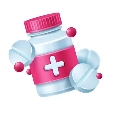 3D pills bottle icon, vector product medicine packaging tablet pharmacy order Stock Illustration