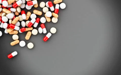 3d Pills, capsules and empty blackboard Stock Illustration