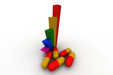 3d pills with financial graph Free Stock Illustration