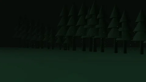 3d pine forest at night with glowing fireflies floating seamless loop animation Video stock 347079523