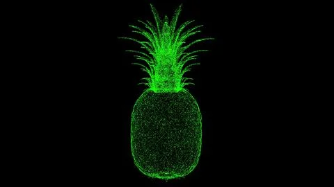 3D pineapple on black bg. Object dissolved green flickering particles. Busi.. Stockillustratie