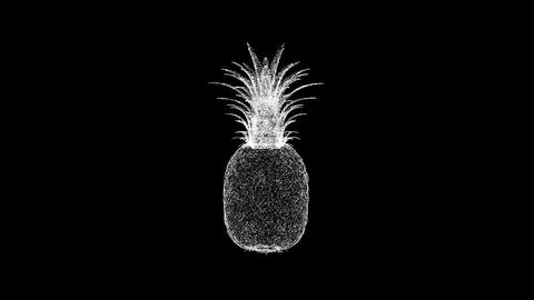 3D pineapple on black bg. Object dissolved white flickering particles. Busine Illustrazione stock