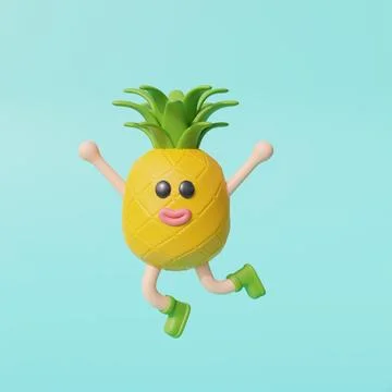 3d Pineapple character isolated on blue blackground. Summer vacation. 3d re.. Stock Illustration