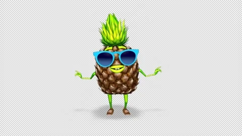 3d Pineapple Dance Loop on Alpha Channel Stock Footage 154678901