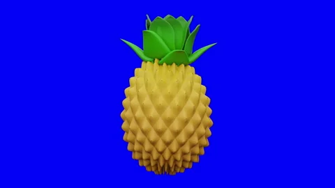 3D Pineapple Fruit Looping Animation Rotating on Blue Screen, High Quality Yello Stock Footage 344617387