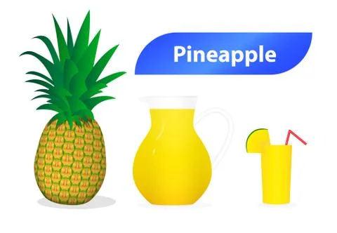 3D pineapple juice isolated on white, vector art Stock Illustration
