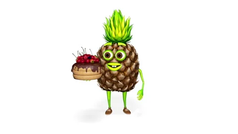 3d Pineapple Shows Cake Loop on White Background Видео 150572322