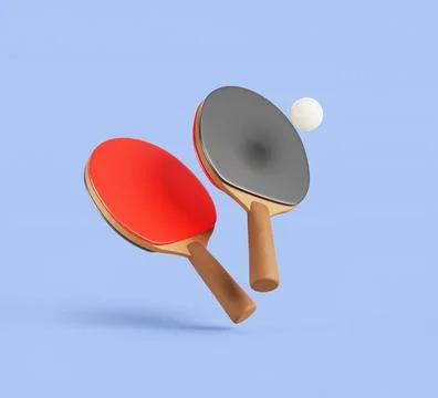 3d ping pong paddles, table tennis rackets with ball. Realistic render sports Illustrazione stock