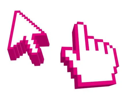 3d pink arrow and hand cursors over white background.vector Stock Illustration