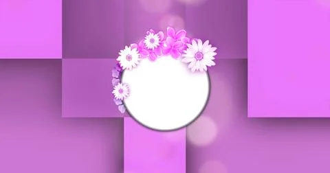 3D Pink Background With Flowers in Circle Mirror Frame, Floral Decoration Stock Illustration
