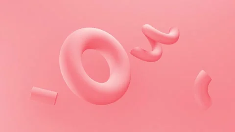 3D pink background with flying geometric shapes. Minimal modern seamless motion Stock Footage