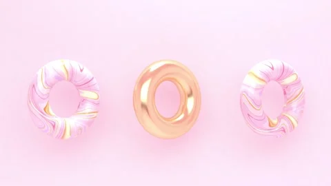 3D pink background with marble and gold rings. Minimal modern seamless motion Stock Footage 157160974