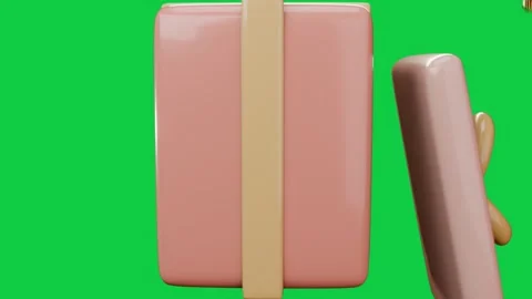 3D pink box rotating, lid sliding off, coins spilling, settling to reveal loot Stock Footage 340269402