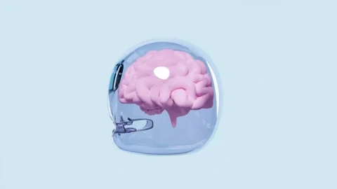 3d pink brain in transparent skull isolated on blue background. 3d illustra.. Stock Footage 302568901