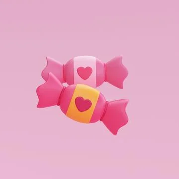 3d Pink candy with heart-shape isolated on pink background. Element decor f.. Stock Illustration