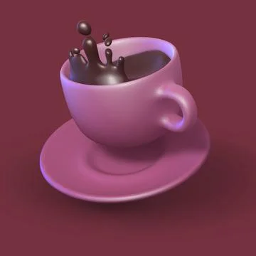 3D pink ceramic cup with splash of coffee Stock Illustration