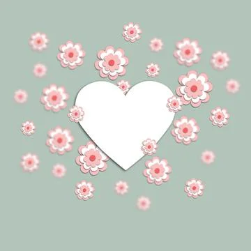 3D pink cherry blossoms around the heart. use it for a card, invitation, or p Stock Illustration