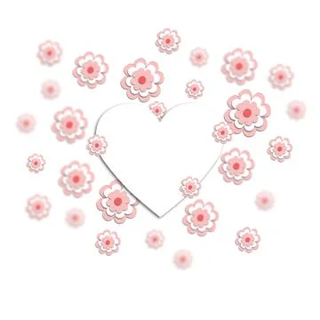 3D pink cherry blossoms around the heart. use it for a card, invitation, or p Stock Illustration