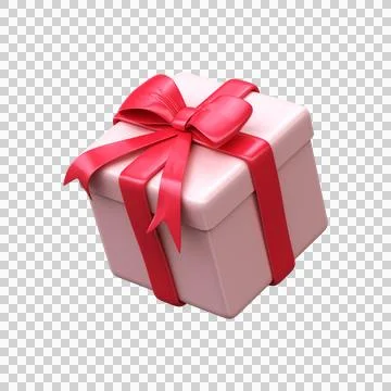 3d pink closed gift box with red bow. Valentine's day, love, romance Stock Illustration