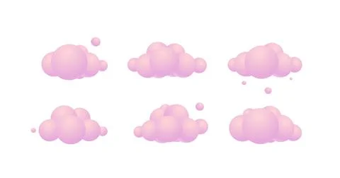 3d Pink Clouds Different Shapes Set Cartoon Design Style. Vector Stock Illustration