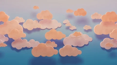 3d pink clouds moving horizontally on a blue sky wall flat style background loo Stock Footage 123233392