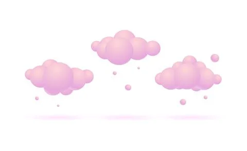 3d Pink Clouds Rain Cartoon Design Style. Vector Stock Illustration