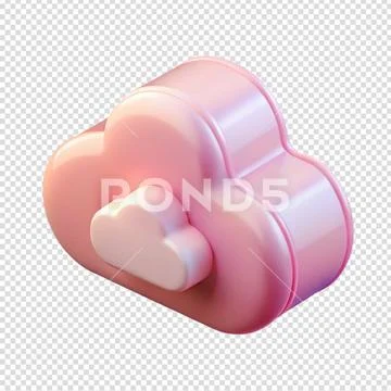 3d pink computing cloud icon, soft glossy data storage symbol PSD Template