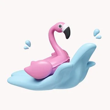 3D Pink Flamingo float and ball summer vacation and holidays concept. icon Stock Illustration