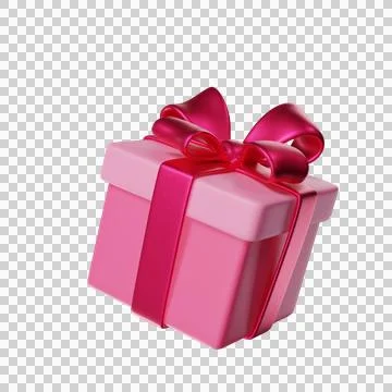 3D Pink Gift Box with a Pink Ribbon Stock Illustration