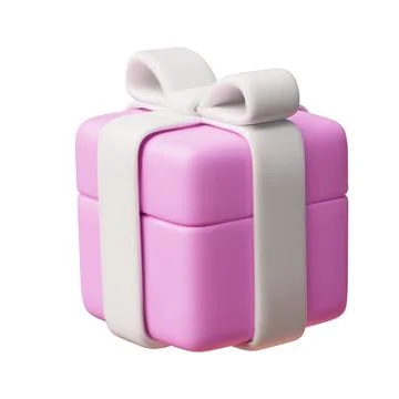 3D pink gift box with white ribbon bow, vector realistic volume icon for present Stock Illustration