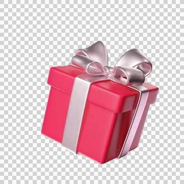 3D Pink Gift Box with a White Ribbon Stock Illustration