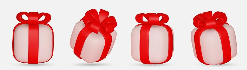 3d pink gift boxes set with red ribbon bow isolated on a white background. 3d Stock Illustration