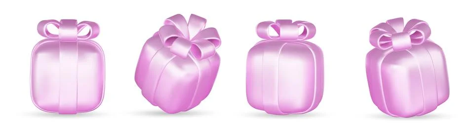 3d pink gift boxes set with ribbon bow isolated on a white background. 3d render Illustrazione stock